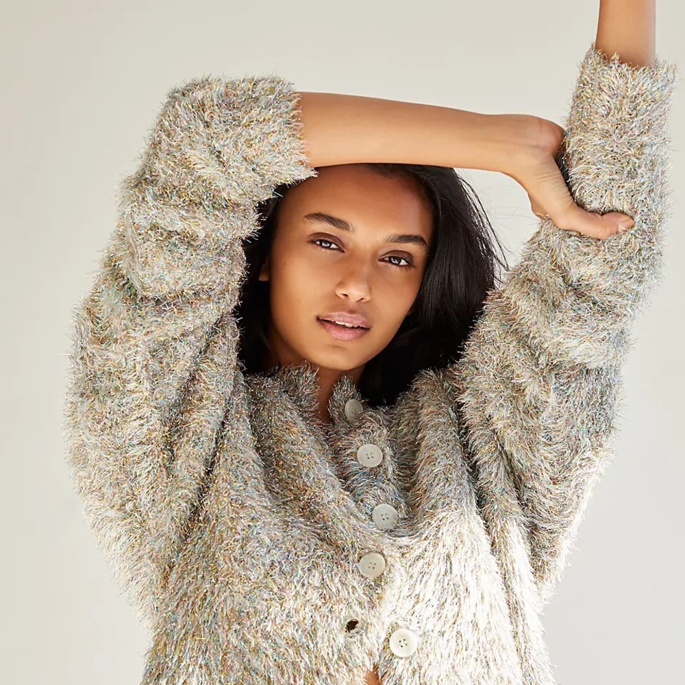 NWOT Free People ONE Zoe Shimmery Festive Cardigan Sweater XS Z266-1